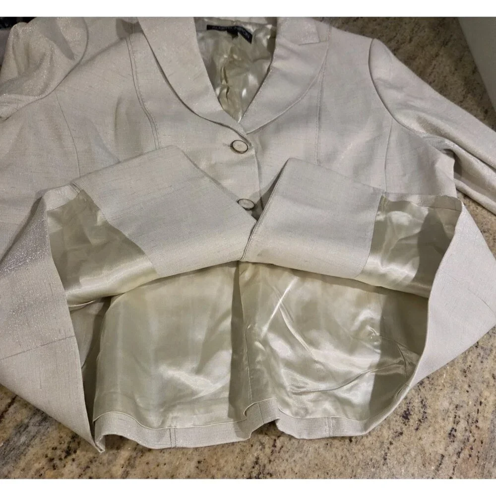 New! Albert Nipon Two Piece Light Green Skirt Set Suit Size 18W Sparkle 3 Button - Picture 9 of 16